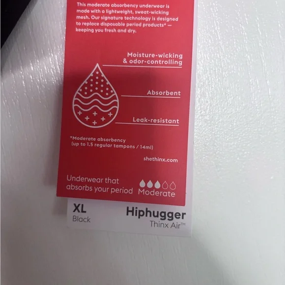 Thinx Air™ Hiphugger Period Underwear – XL – Black – NWT - Picture 5 of 7